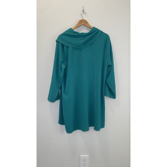 Ali Miles Tunic Top Womens XL Textured Asymmetric Cowl Neck Pullover Blue Teal - Picture 5 of 8